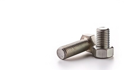 bolts, paired with a nut to secure two things. isolated on white background with copy space.  wood working, tool, home handy man DIY do it yourself concept of fixing things around the house or home