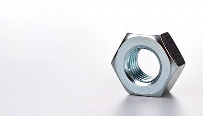 One nut paired with a bolt to secure two things. isolated on white background with copy space.  wood working, tool, home handy man DIY do it yourself concept of fixing things around the house or home