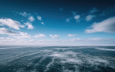 Obraz premium Vast Frozen Lake Under Blue Sky with Clouds