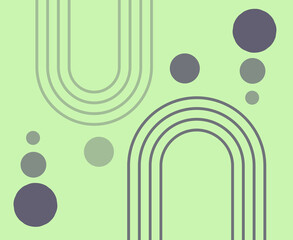 Abstract boho geometric design with lines and circles in light green and purple