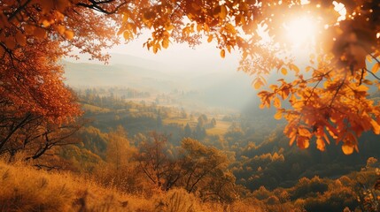 Golden Autumn Sunrise Over Serene Mountain Hills