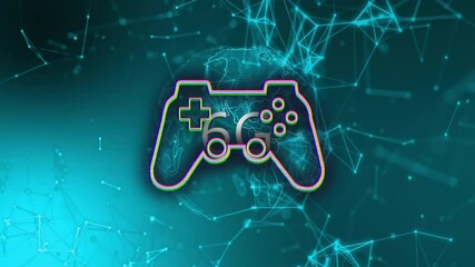 Animation of shapes moving over gamepad and globe - Powered by Adobe