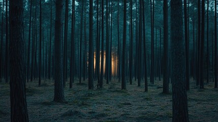 Obraz premium Moody forest at twilight with eerie glow