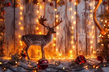 Obraz premium Magical Christmas Deer Surrounded by Twinkling Lights