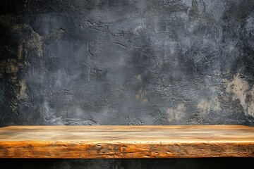 Warm wooden tabletop textured dark wall background