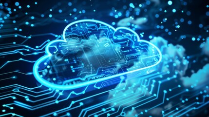 Obraz premium Futuristic glowing cloud with circuit patterns