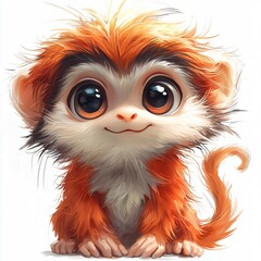 Fototapeta premium Cute Cartoon Monkey with Big Eyes and Fluffy Fur