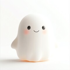 A cute Halloween ghost, Japanese kawaii style, blush cheeks, soft pastel tones, isolated on white background