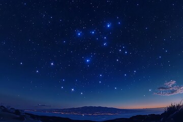 Fototapeta premium Starlit Sky Over Mountains: A Celestial Showcase of Constellations