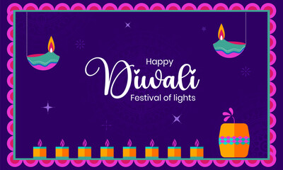 Modern and Vibrant Diwali Design with Diyas, Firecrackeri Patterns, and Festive Lanterns for Happy DIwali