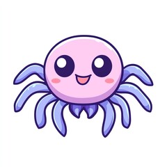 A kawaii spider, Halloween theme, smiling face, pastel tones, isolated on white background