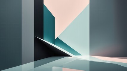 Abstract geometric scene with soft colors and sharp angles, creating a serene atmosphere.