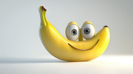 3D yellow banana funny cartoon character with eyes on white background illustration