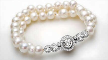 Obraz premium Elegant Pearl Bracelet with Diamond Clasp - Jewelry Photography
