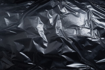 Processed image of black crumpled plastic film, highlights on a dark background