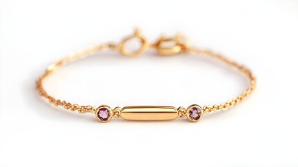 Gold Bracelet with Pink Gemstones on White Background