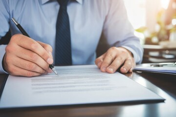 Obraz premium Close-Up of Hands Signing a Document with Pen, Close-Up of Business Agreement or Contract Signing