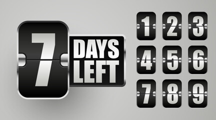 Days to go. Countdown discounts and sale time. Days left sign, label.