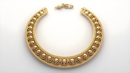 Gold Necklace with Ornate Design on White Background