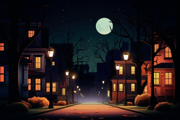 Night street with glowing lights