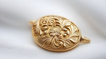 Naklejka premium Ornate Gold Pendant with Floral Design