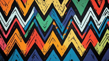A dynamic South African fabric design with bold zigzag and diamond shapes in bright colors, reflecting Zulu cultural patterns