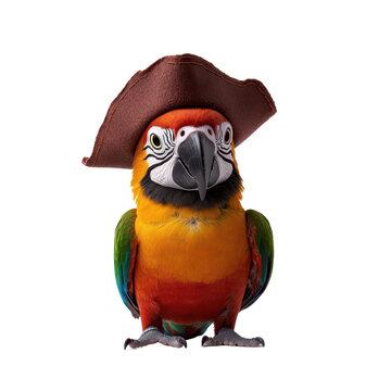 A vibrant parrot wearing a pirate hat, showcasing colorful feathers and a charming personality, perfect for playful imagery.