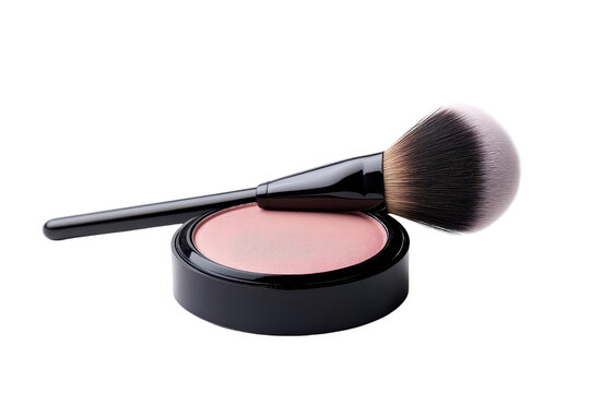 Close-up of a cosmetics blush compact with a soft brush for makeup application. Perfect for beauty enthusiasts and professionals.