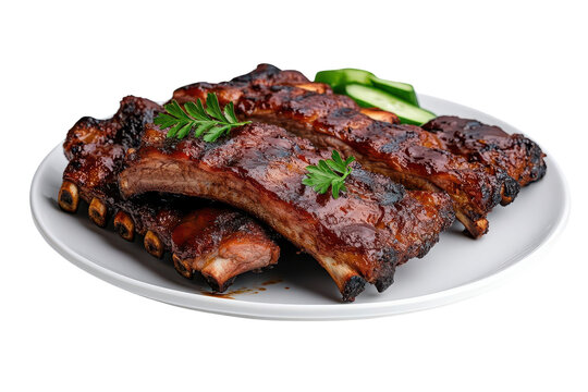 Delicious barbecue ribs served on a plate with fresh herbs and garnish, perfect for food lovers and culinary enthusiasts.