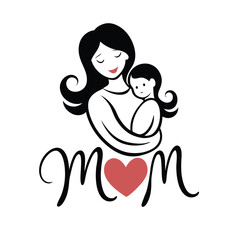 Minimalist Vector Illustration of Mother Holding Child Elegant Silhouette Design