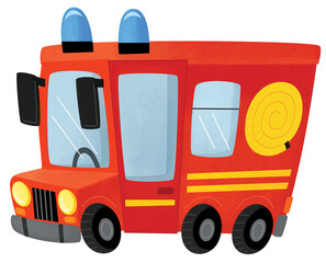 cartoon scene with firetruck fire brigade car heavy duty truck isolated illustration for kids © honeyflavour