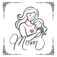 Minimalist Vector Illustration of Mother Holding Child Elegant Silhouette Design