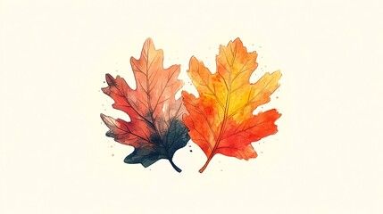 Watercolor illustration of two autumn leaves on a white background.