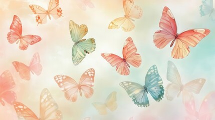 A butterfly wallpaper showing colorful butterflies over a colorful pastel background