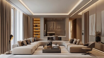 Fototapeta premium Modern living room with clean lines and neutral colors