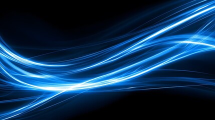 Abstract Blue Light Waves on Black Background