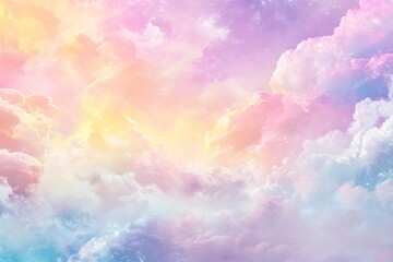 Ethereal pastel background with clouds and angels, creating a dreamy and tranquil heavenly scene. Ideal for spirituality and digital art projects.