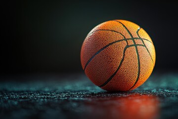 Obraz premium Orange Basketball with Textured Surface on Dark blurred Background.