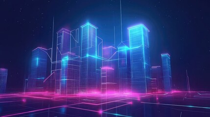 Naklejka premium online smart digital city illustration connect network futuristic line