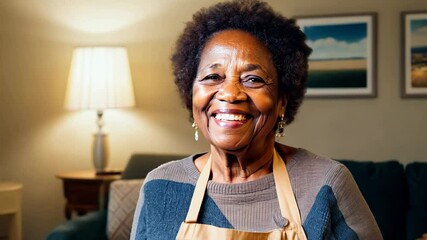 the camera video shoot a elderly african american woman around 80 years old who looking at the camera 