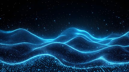 Abstract Blue Glowing Particle Wave Background
