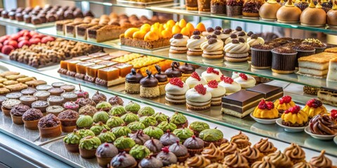 Assorted selection of sweets and desserts in a bakery display