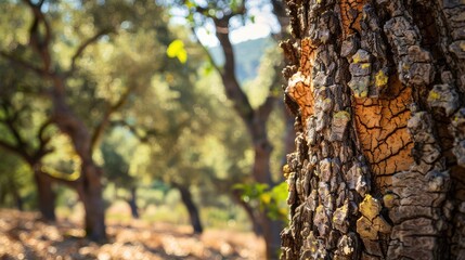 Fototapeta premium Close-Up of Tree Bark in Sunlit Forest