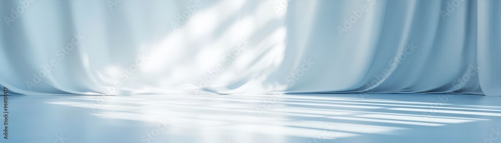 Poster serene scene with soft white curtains and gentle light creating a peaceful ambiance for various back