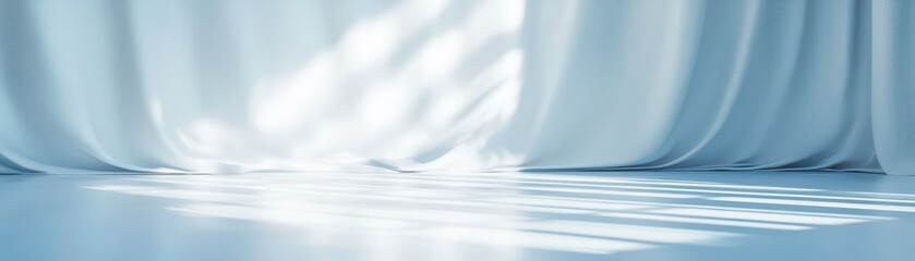Serene scene with soft white curtains and gentle light creating a peaceful ambiance for various backgrounds and presentations.