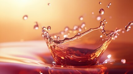 Artistic wine splash in a glass, captured in close-up with soft, elegant background lighting for a refined look. No people.