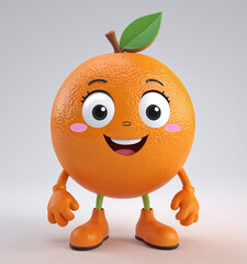3D orange oranges character mascot fruit character, smile, fun, happy, isolated in light and clean background