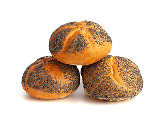 Poppy Seed Bread Isolated, Kaiser Roll, Seeds Breakfast Bun, Poppyseed Round Bagel, Poppy Seed Bun