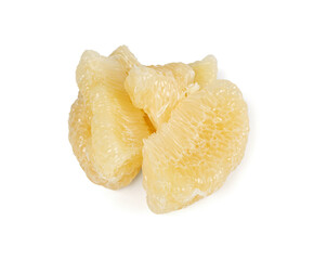 Pomelo Fruit Pieces Isolated on White, Big Yellow Grapefruit Pulp, Healthy Diet Pummelo