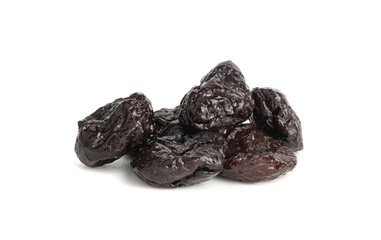 Dry Plums Isolated, Dried Black Fruits, Prune Group, Dry Plum Fruit on White Background